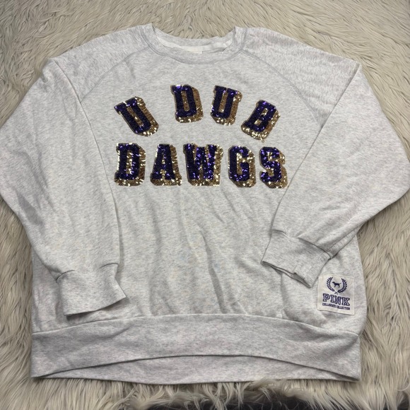 PINK Victoria's Secret Tops - VS Pink Women's M University of Washington U Dub Dawgs Sequin Sweatshirt